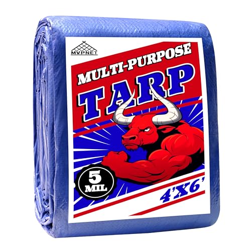 Tarp 4x6 ft 100% Waterproof Uv Resistant High Durability Multipurpose 5mil Blue Tarp for Covering Courtyards Cars Camping Gardens Pet Nests -by MVPNET