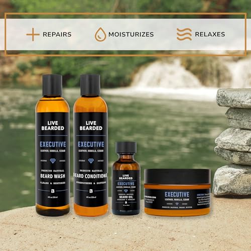Live Bearded Complete Beard Grooming Kit - Wash, Conditioner, Butter and Oil - Made in the USA with All-Natural Ingredients - Mens Groom Set | Executive Scent - Cedar, Vanilla - Image 5
