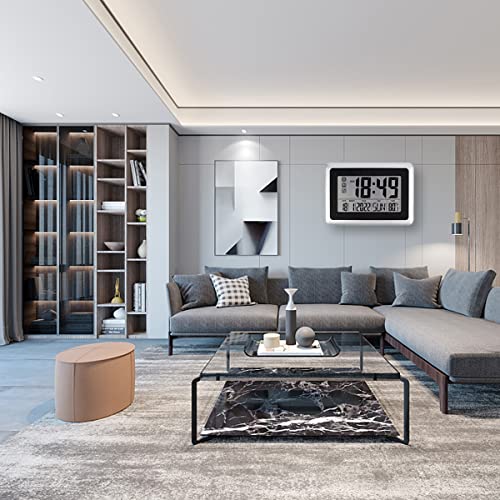 Buyinmo Digital Wall Clock Large Numbers Lcd Display Electric Desk Or Wall Clock With Indoor Temperature Date Calendar Alarm For Office Home Bathroom Shower - Sliver #TOP6