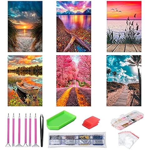 6PCS 5D Diamond Painting Kits for Adults, Full Drill Rhinestone Diamond Embroidery Paint Kits, DIY Crystal Embroidery Cross Stitch DIY Arts Craft Gifts for Kids, Adults, Home Wall Decor 12x16 inch Cover