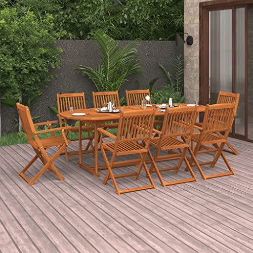 vidaXL Bois d'Acacia Massif Mobilier à Dîner de Jardin 9 pcs Table et Chaises de Patio Ensemble de Salle à Manger de Terrasse Extérieur – Image 3