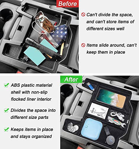 Pimcar Center Console Organizer Upgrade Flocked Liner Interior Compatible With Dodge Ram 1500 2500 3500 2019 2020 2021 2022 2023 Abs Plastic Material Shell Armrest Box Insert Tray Accessories #TOP2