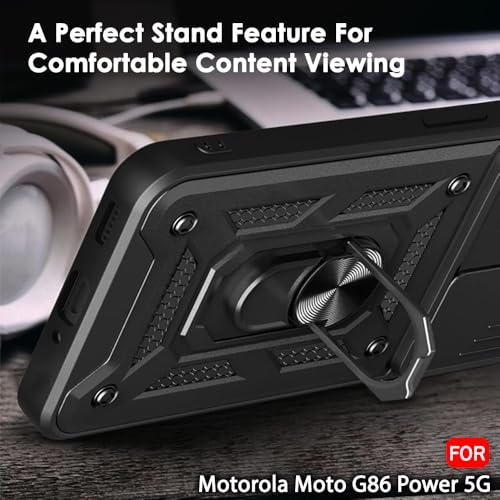 Image of TheGiftKart Tough Armor Bumper Back Cover Case for Motorola Moto G86 Power 5G | KickStand & Ring Holder | 360 Degree Protection Back Cover for Moto G86 Power 5G (PC & TPU, Sliding Camera Cover, Black)