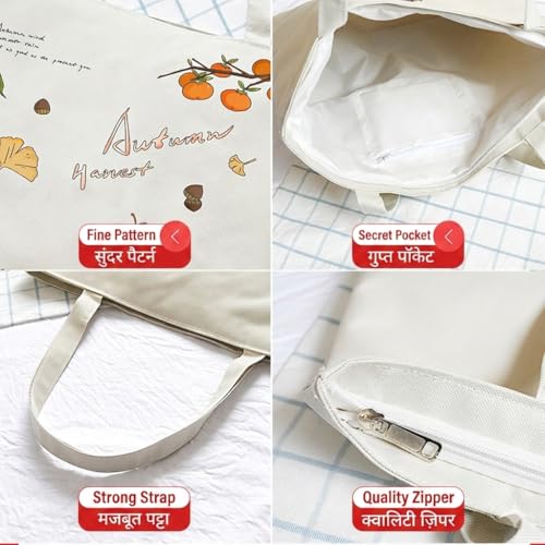 Image of BROGBUS Classics Canvas Tote Bags for Women Girls Canvas Handbag Zipper Large Capacity Shoulder Bag for College Office Use