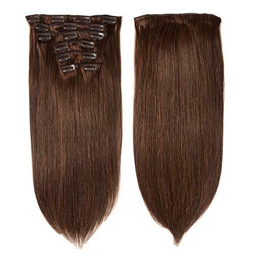 Clip in Hair Extensions Human Hair Double Weft Brazilian Straight Hair 100% Real Human Hair Clip on Extensions Grade 8A 7pcs/Lot 100g (18inch #2Dark Brown)