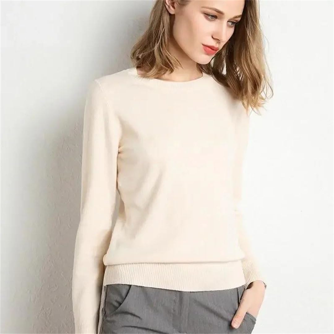 Maglione da donna in lana merino O-Collo Pullover Primavera Manica Lunga Slim Tinta unita Bottoming Tops