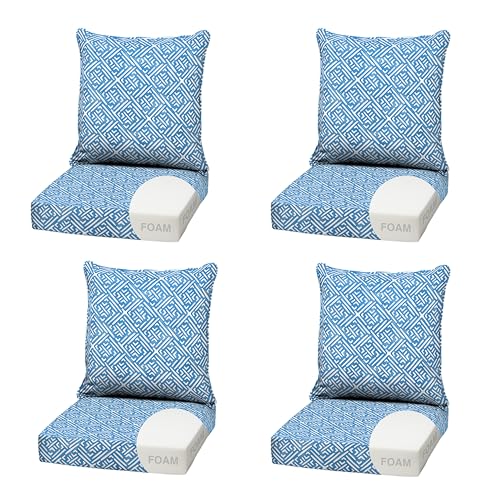 Image of Arden Outdoor Deep Seat Cushion Set, Foam, 4-Pack, 22x24, Amalfi Blue Tile