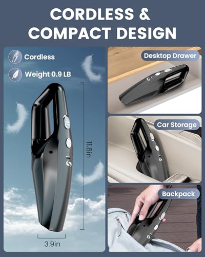 Image of Handheld Vacuum Cordless Mini Car Vacuum Cleaner Portable and Rechargeable with Powerful Suction for Car Home Office and Pet Hair with HEPA Filter and Lightweight