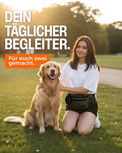 ZAUBERPFOTE Gassi Tasche 'Atlas' - Premium Leckerlitasche für Hunde - Inkl. YKK® Zipper & Leinenhalterung - Bauchtasche für Hundezubehör - Für Gassi, Wanderungen & Hunde Training