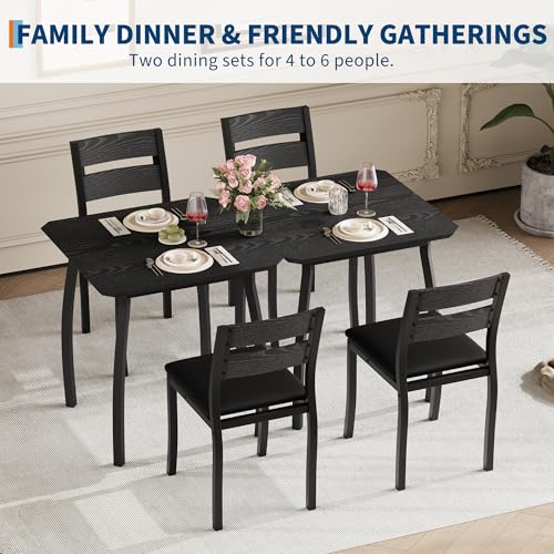 GAOMON Dining Table Set for 2, 3 Piece Small Kitchen Table and 2 Upholstered Chairs with Metal Frame & Wood Grain Tabletop for Small Space, Apartment, Kitchen, Dining Room, Black