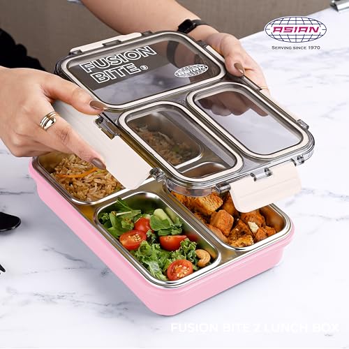 Image of Asian Plastowares - 3 Insulated Lunch Box | Tiffin Box - Leak-Proof, Airtight | Lunch Box for Kids & Adults | Durable & Spill-Free School, Office, and College Tiffin | Light Pink