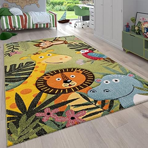 Paco Home Kinderzimmer Kinderteppich für Jungen mit Tier u. Dschungel Motiven Kurzflor, Grösse:200x290 cm, Farbe:Grün 5 Cover