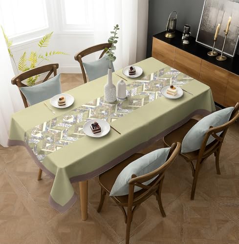 Image of Casableu Matheran Olive Table Cloth for 6 Seater Dining Table | 60x72 Inch Rectangular Table Cover with Solid Border | Dust-Proof, Washable Fabric | Decorative Dining Table Cover for Home