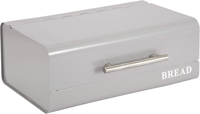 Bread Bin with Stainless Steel Body, Metal Bread Box Storage Canister Tins, Bread Storage Bin for Kitchen, Bread Container, Grey Steel Kitchen Storage Caddy with Lid