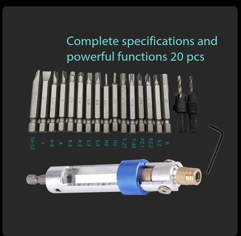 20PC HSS Countersink Screwdriver Conversion Set - Dual-Use Quick-Change Electric Bit Kit for Drilling & Screwdriving