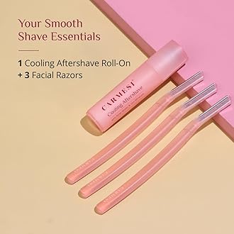 Carmesi Smooth Shave Essentials for Women - 3 Face Razors & 1 Cooling Aftershave Roll On | Instant & Painless Hair Removal | Cooling Effect | No Razor Burns or Cuts | Smooth & Glowing Skin