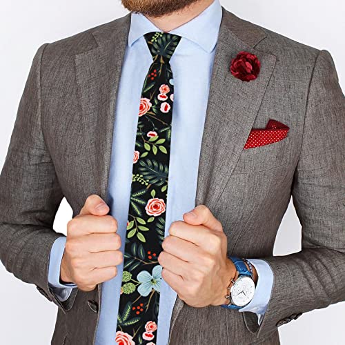 Image of Mantieqingway Floral Ties for Men Skinny Cotton Tie Flower Necktie