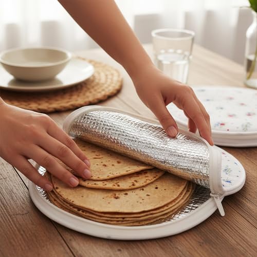 Image of AONE Insulated Roti Cover with Zip | Pack of 6 | Thermal Roti & Chapati Storage Cover | Aluminum Foil Roti Storage Pouch | Keeps Rotis Soft & Hot for Hours | Round Roti /Paratha Hot Pot Cover