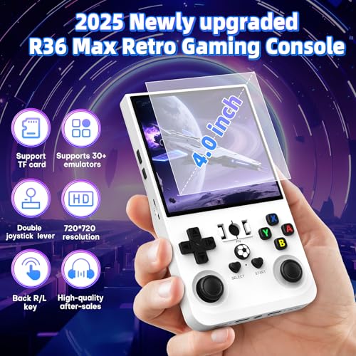 Image of R36Max Retro Handheld Game Console, Portable Mini Retro Handheld Game Console, 4.0 Inch IPS Video Gaming Console with 64GB TF Card Retro Games, 4000mAh Battery, White