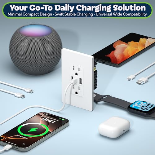 Image of TOPGREENER 4.2A 3-Port Type C USB Outlet, 15 Amp Receptacle Plug, Charging Power Outlet with Dual Type C&A Ports, Screwless Wall Plate Included, UL Listed, TU21542AC2-WSID, White, 10 Pack