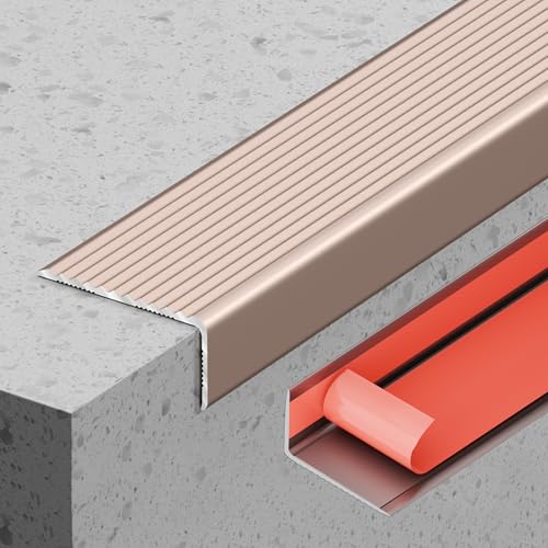 36' Metal Stair Nosing, Anti-Slip Stair Edge Protectors, Self-Adhesive Aluminum Stair Nose Guards, Stair Edge Trim for Indoor & Outdoor Stairs (Brown, 6pack)