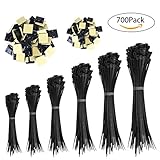LOETAD 700 PCS Cables Organizador - Bridas para Cables de 600 PCS y Ajustable Cable Clips de 100 PCS para Coche Casa y Oficina Negro