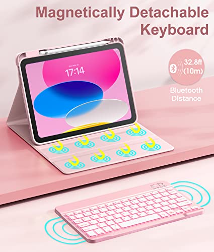 Image of Hamile for iPad 11th 10th Generation Case with Keyboard - 7 Colors Backlit Wireless Detachable Folio Keyboard Cover with Pencil Holder for iPad 11-inch A16 2025 10th Gen 10.9 Inch 2022 (Light Pink)