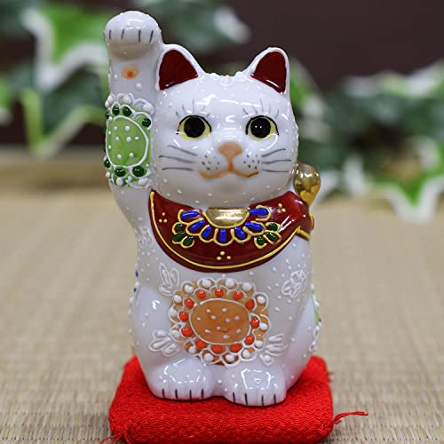 Kutani Japanese Maneki Neko Right Hand Lucky White Cat Ceramic #TOP7