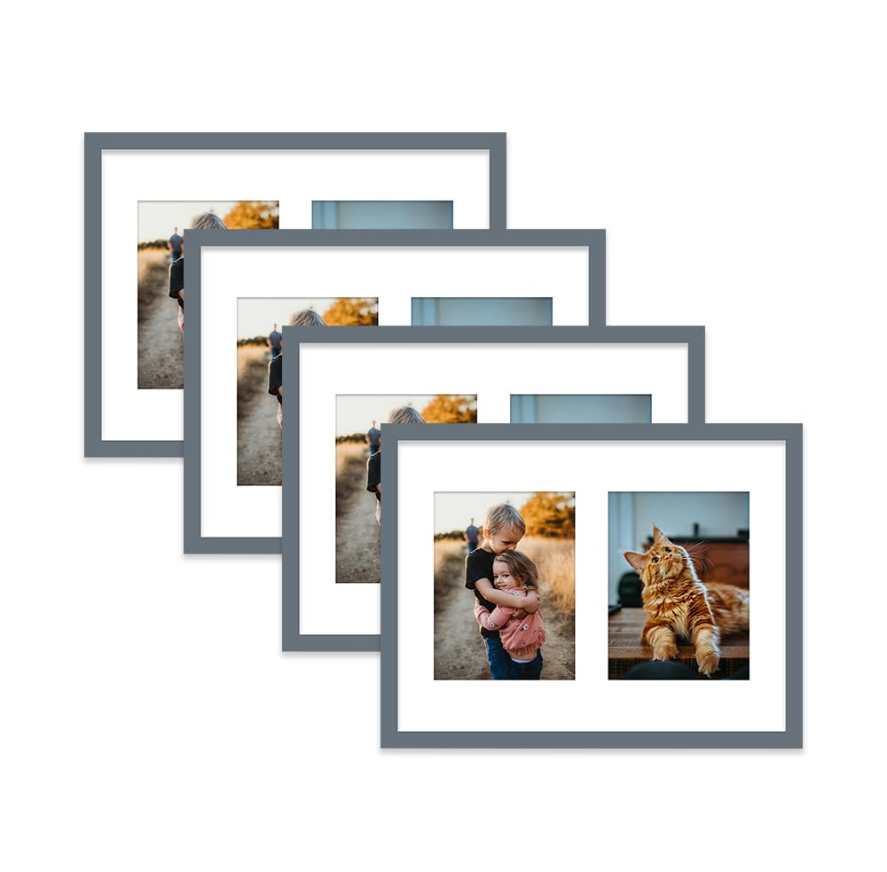 Grey Multi Photo Frame - Holds 2 x 8x6 Pictures, Family Collage Picture Frame for Wall Display, 16x12 Frame size, Set of 4