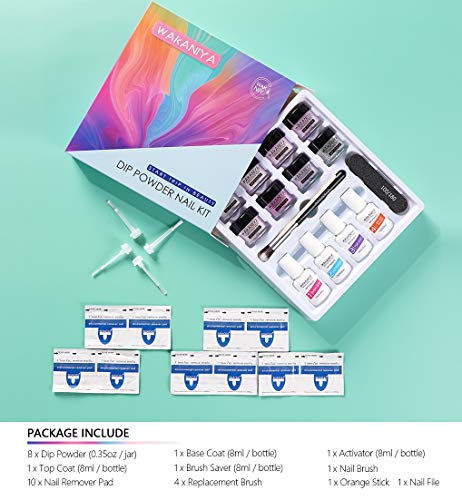 wakaniya Dip Powder Set Starter, 8 Farben Clear Glitter Dip Pulver Nagel Starter Kit mit Base Top Coat, Aktivator Dip… – Bild 8