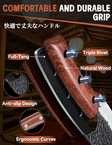 Image of Huusk Viking Knife Set of 2, Japanese Butcher Knife Set for Meat Cutting, Hand Forged Boning Knives with Wood Handle, High Carbon Steel Japanese Knives for Camping, BBQ, Gift Idea for Men Women