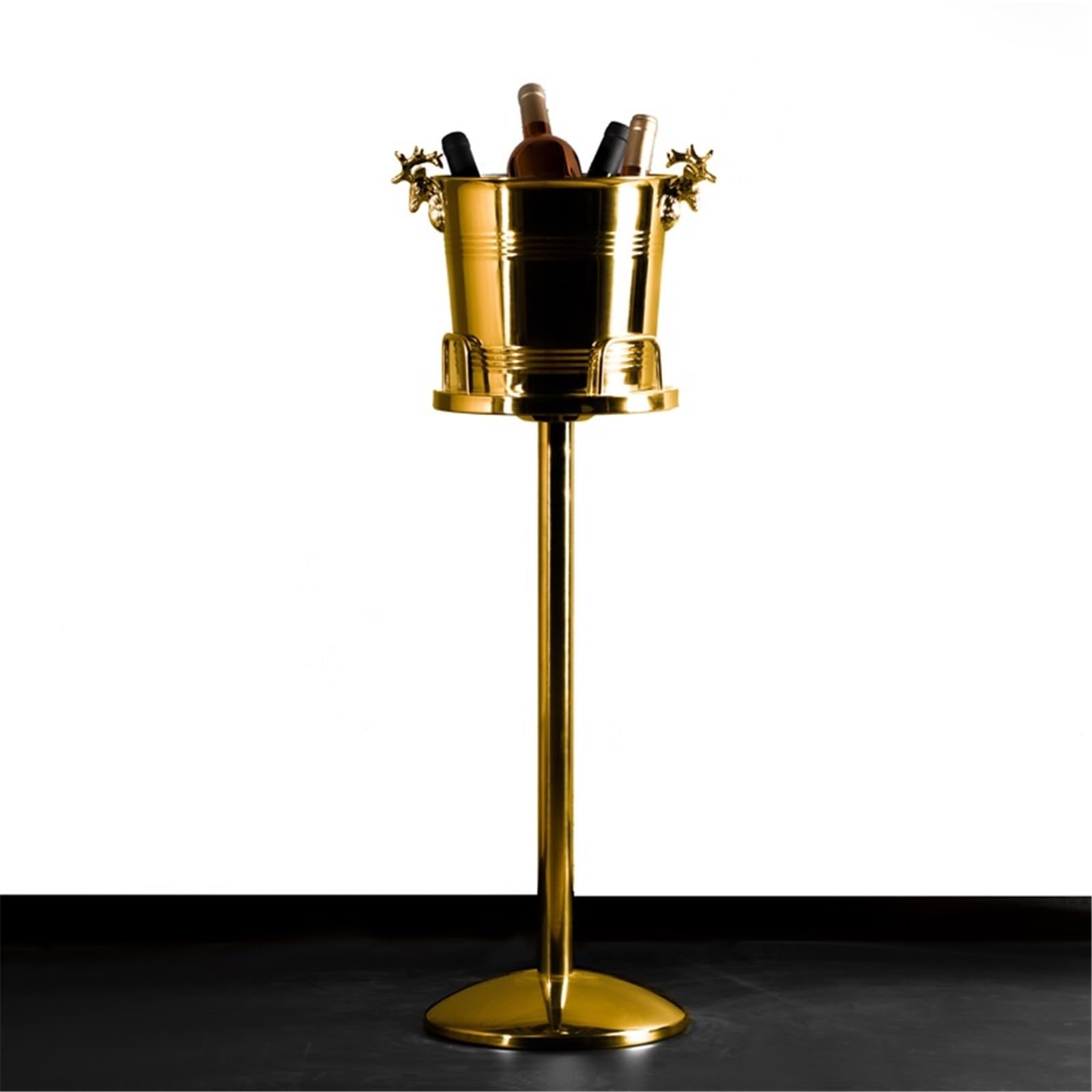 Cubo de Hielo Cubo de champán for el hogar, Gran Enfriador Vino, Cubo Hielo Piso, Barra Acero Inoxidable, KTV Cubo de Hielo frío para Barra(Gold)
