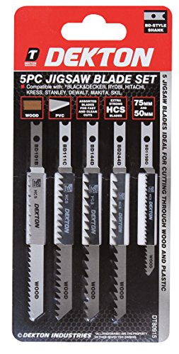 Dekton 5 PC B & D Type Jigsaw Blade Set | Includes 75mm & 50mm HCS Blades | Ideal for Wood & Plastic | Assorted for Fast Clean Cuts | Compatible with Decker Ryobi Hitachi Makita Stanley & More