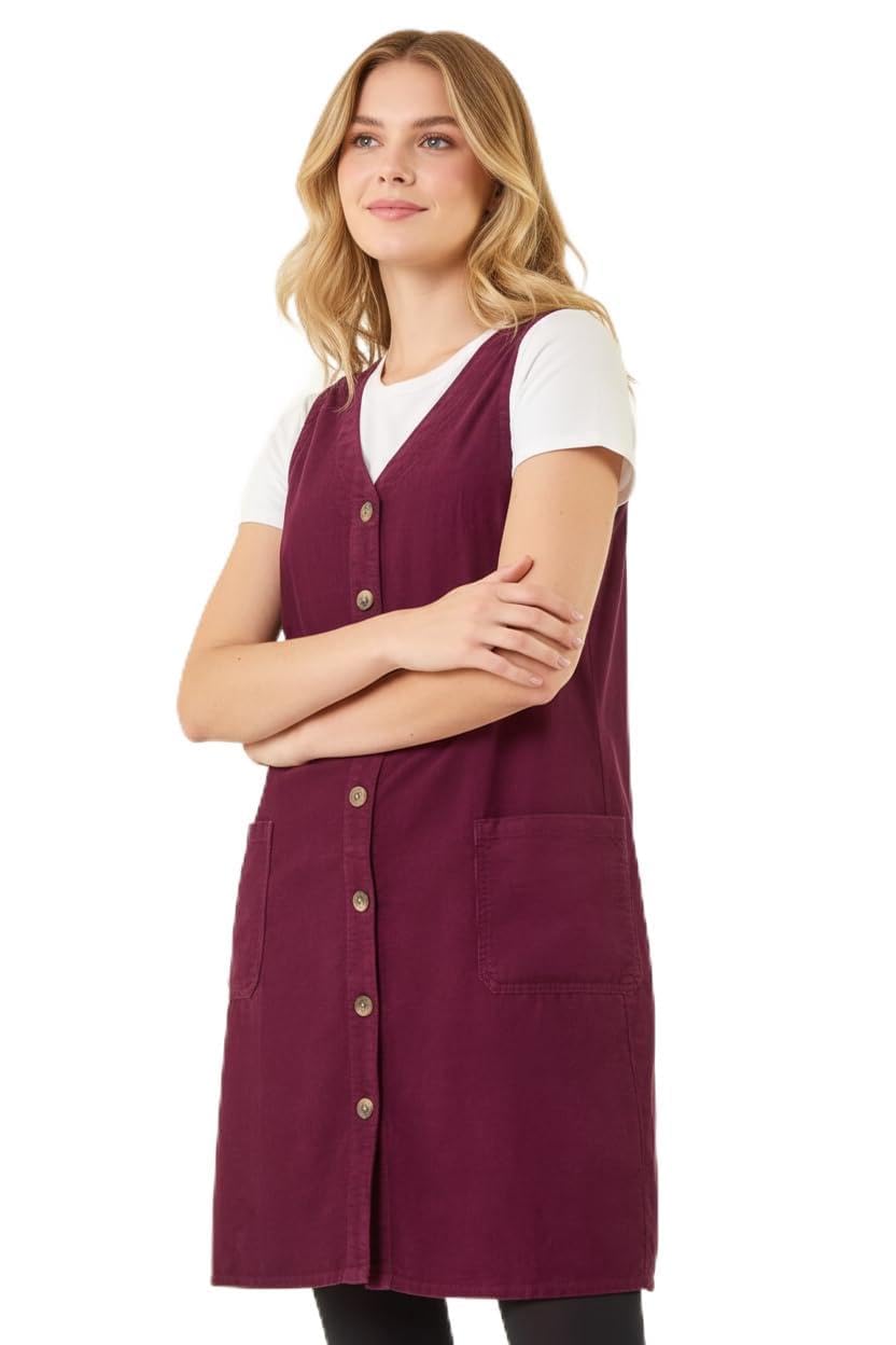 Roman Originals Women's Port Cotton V-Neck Button Pocket Dress For Uk - Everyday Autumn Winter V-Neckline Comfy Soft Evening Vacation Work Party Night Out - Size 20