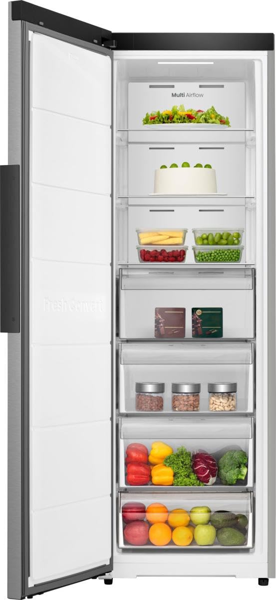 Hisense FT3K310SAIE - Congélateur 1 Porte Pose Libre Kitchen Fit, Classe E, 312 L, Hauteur 185,6 cm x Largeur 59,5 cm, Couleur Inox, Ventilation Inférieure, Ouverture de Porte 90º, Refroidissement