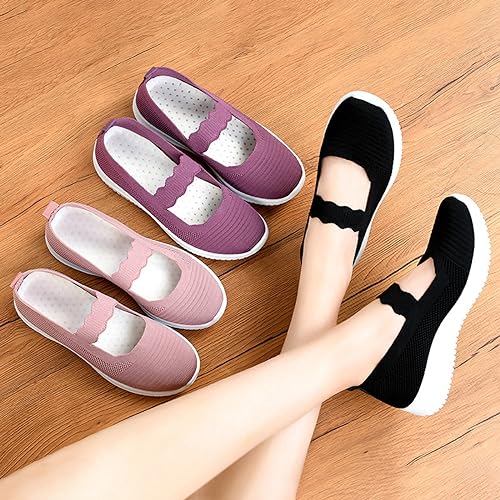 Women's Knitted Mesh Lightweight Walking Sneakers,Casual Lightweight Arch Support Slip On Orthotic Soft Sole Shoes Breathable Non Slip Nurse Work Shoes4