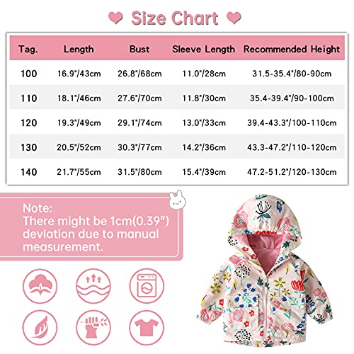 Happy Cherry Little Girls Jackets Fleece Lined Hooded Light-Waterproof Windbreaker Trench Coat Toddler Baby Cartoon Printed Softshell Hoodies Outdoor Outwear Zip Up Dust Coat For Kids Beige Floral 4-5T thumb #5