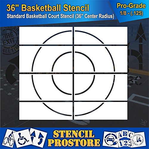 Athletic Marking Stencils - 36 inch Basketball Court Stencil Set - 36\" and 72\" Repeating Pieces - (2 Piece) - 1/8\" (128 mil) - Pro-Grade