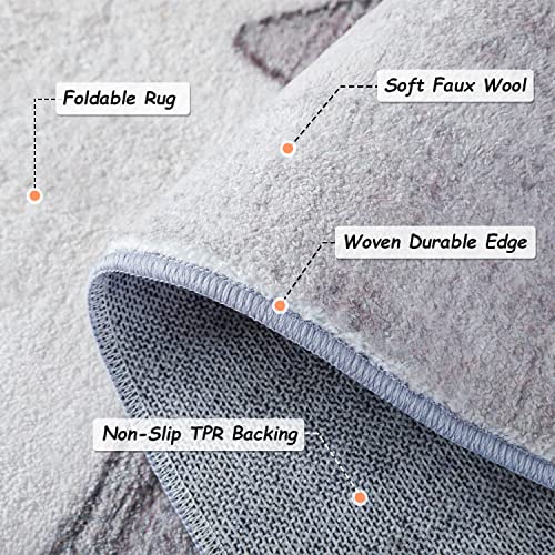 Yufanuho Modern Abstract Area Rugs 5X7 Feet Faux Wool Contemporary Grey Rugs, Sunset Silver Design No-Shedding Low Pile Foldable Silver Rugs For Living Room, Bedrooms Decor #TOP2
