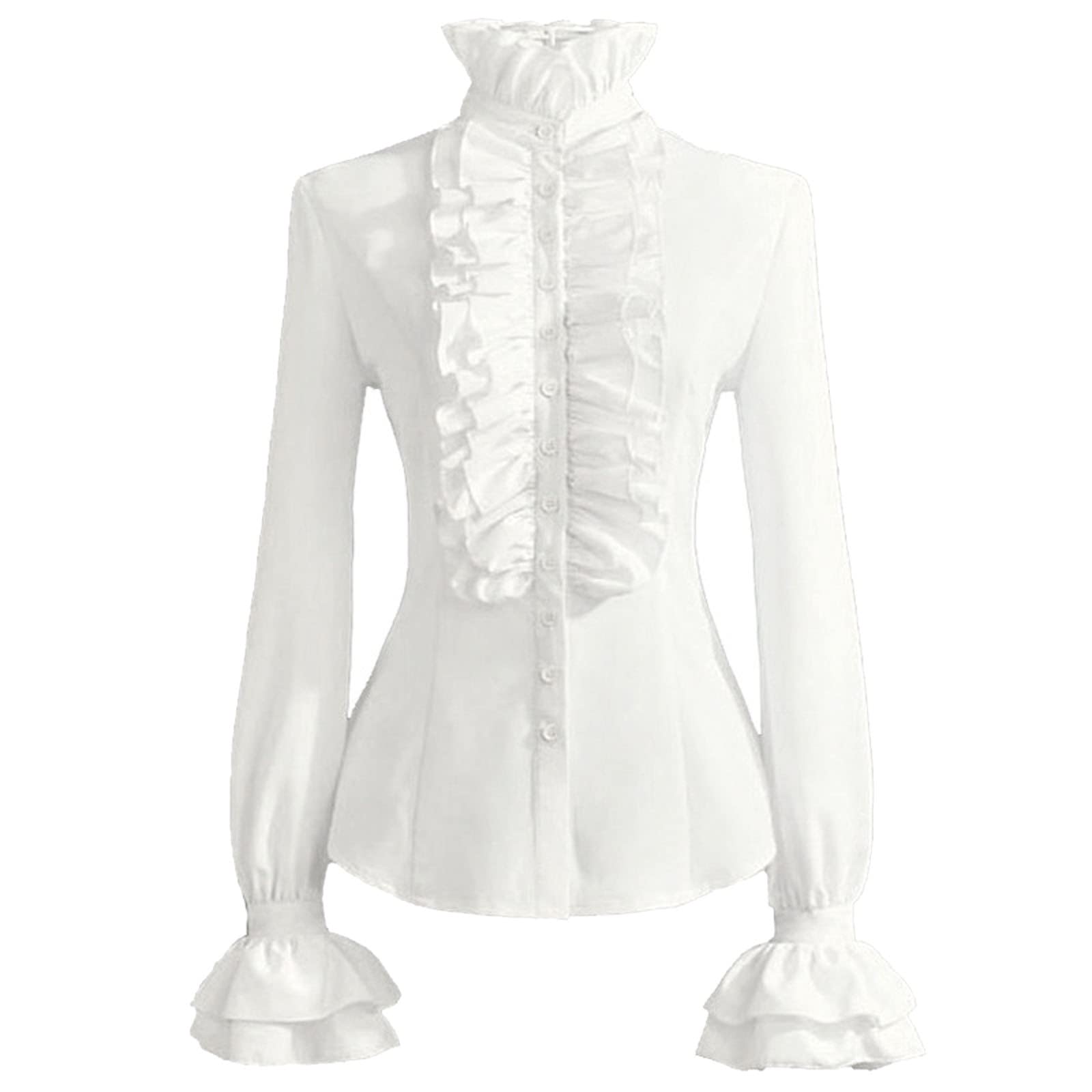 Caxndycing Camisa de loto para mujer, elegante, vintage, medieval, manga larga, steampunk, estilo victoriano, volantes, de manga larga, disfraz renacentista, victoriano, steampunk, cosplay tops