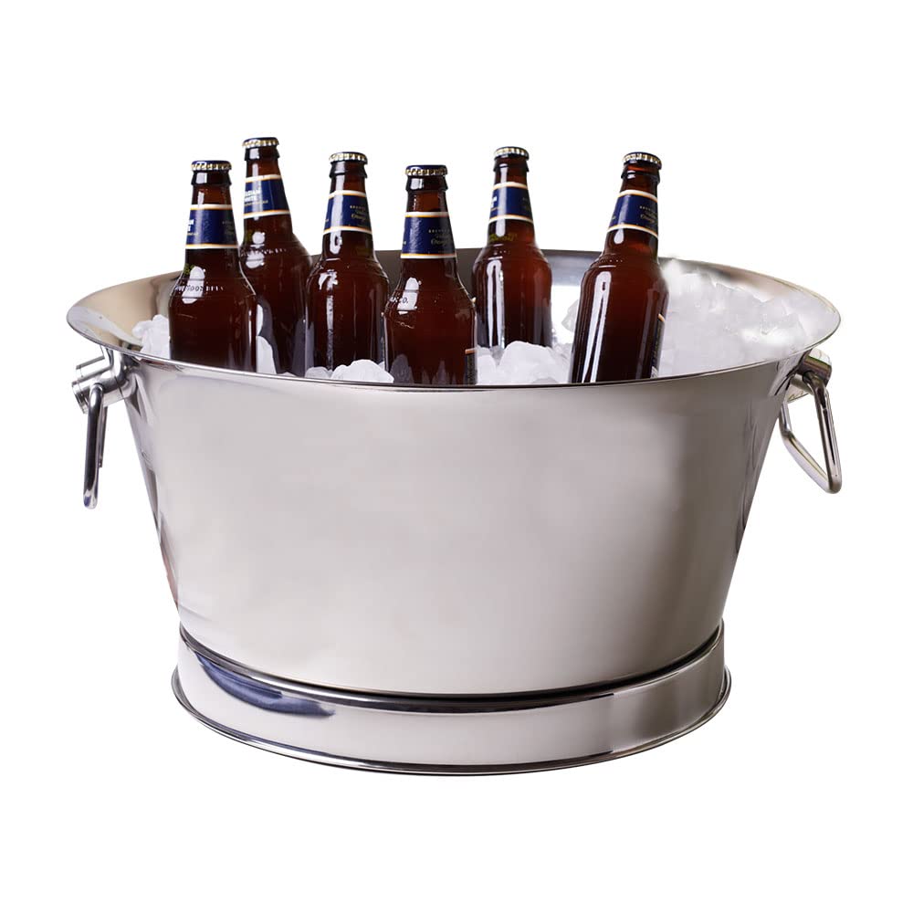 Sol LivingBeverage Tub Extra Large Drink Bucket with Handles Stainless Steel Bottle Cooler Ice Bucket for Hosting Parties - 8 Gal - 50 x 25 cms