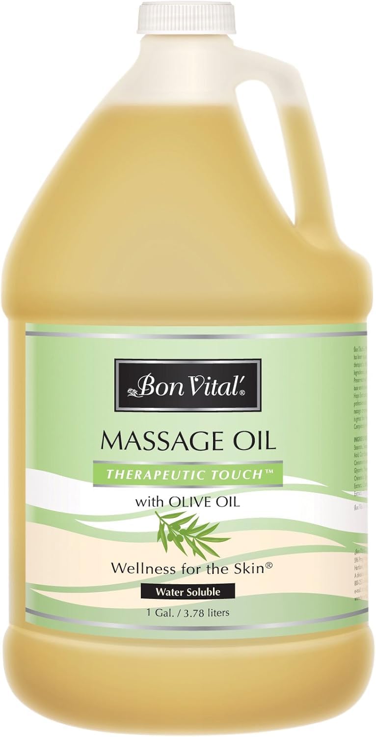 Bon Vital' Therapeutic Touch Massage Oil, 1-Gallon Bottle, Unscented Massage Oil for Massage Therapy With Olive Oil, Lightweight Non-Greasy Formula,