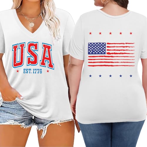 Image of ForHailey Women's Plus Size Short Sleeve Tee Shirt V Neck Basic Ladies Loose Fit T Shirt 1X-5X