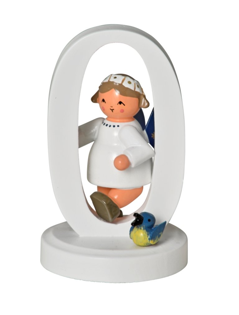 KWO Olbernhau 75764 Lettera E Con Angioletto In Legno, Multicolore, 7 Cm, Decoro Natalizio