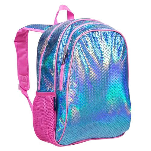 Image of Wildkin 15 Inch Backpack for Kids, Mermaid Scales | Ages 5-10, padded straps, side water bottle pocket - coordinates with matching Wildkin lunch boxes