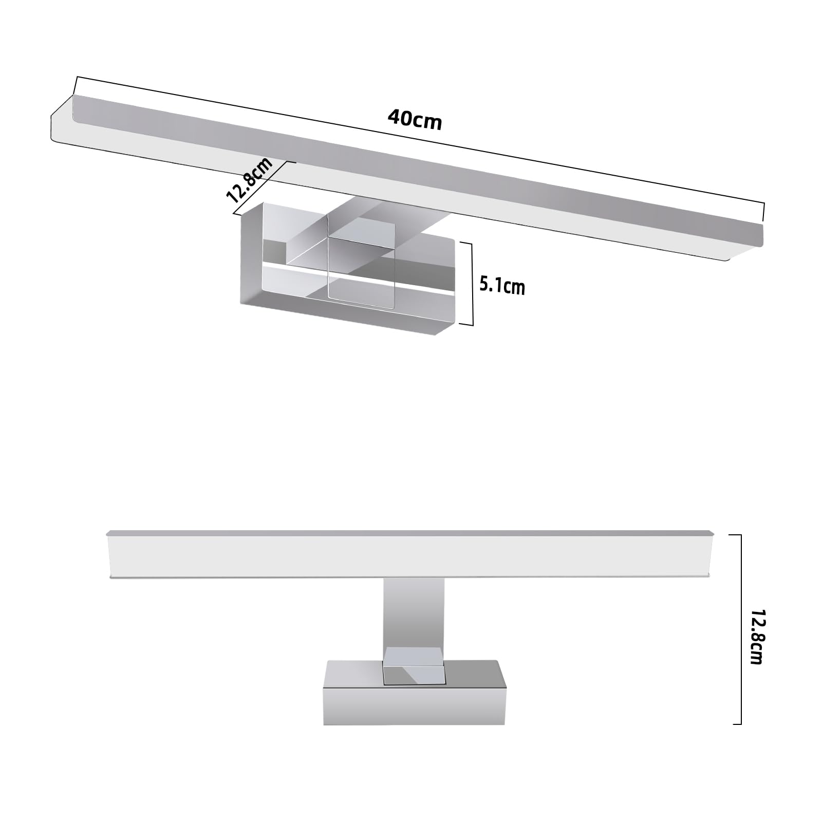 Homefire Luz de pared para espejo de baño LED - 8W, 40cm Cromo, impermeable IP44, neutro 4000K, moderna, para baño, sótano, cocina, armario de cromado