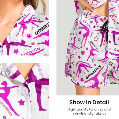 Image of Funny Satin Pajamas Set for Women Button Down Sleepwear Print Pjs Set 2 Piece Short Sleeve Loungewear Gift for Women
