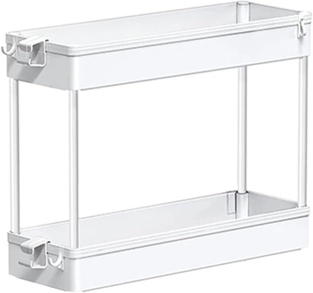 2/3/4 Tier Storage Trolley with Wheels, Rolling Cart for Kitchen Bathroom Laundry Slim Space Organizers Shelf,White,2 Tier