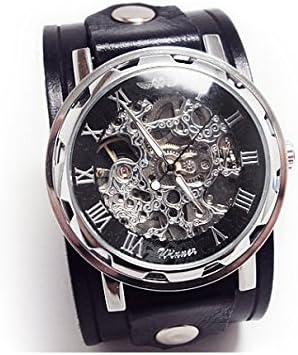 Leather Watch, Black Watch, Wrist Watch, Mens Watch, Cuff Watch, Gift, Steampunk Watch, Skeleton Watch, Antique Watch, Vilon Leather - 02S-4