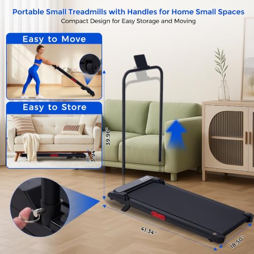 Image of Walking Pad Treadmill with Handle Bar, Portable Small Treadmill for Home